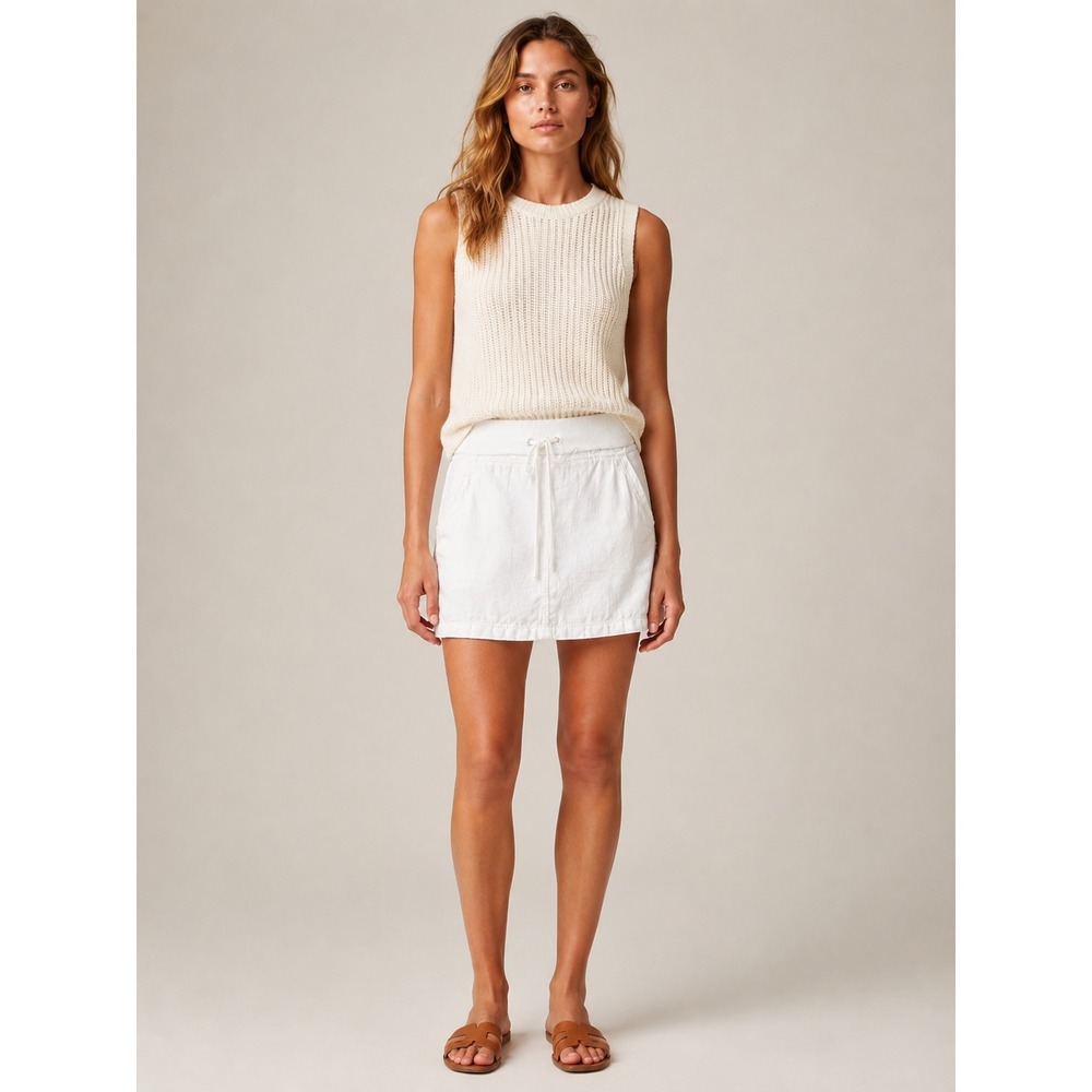 Athleta Womens Linen Mini Skirt Size 12 White Drawstring Casual Summer Coastal